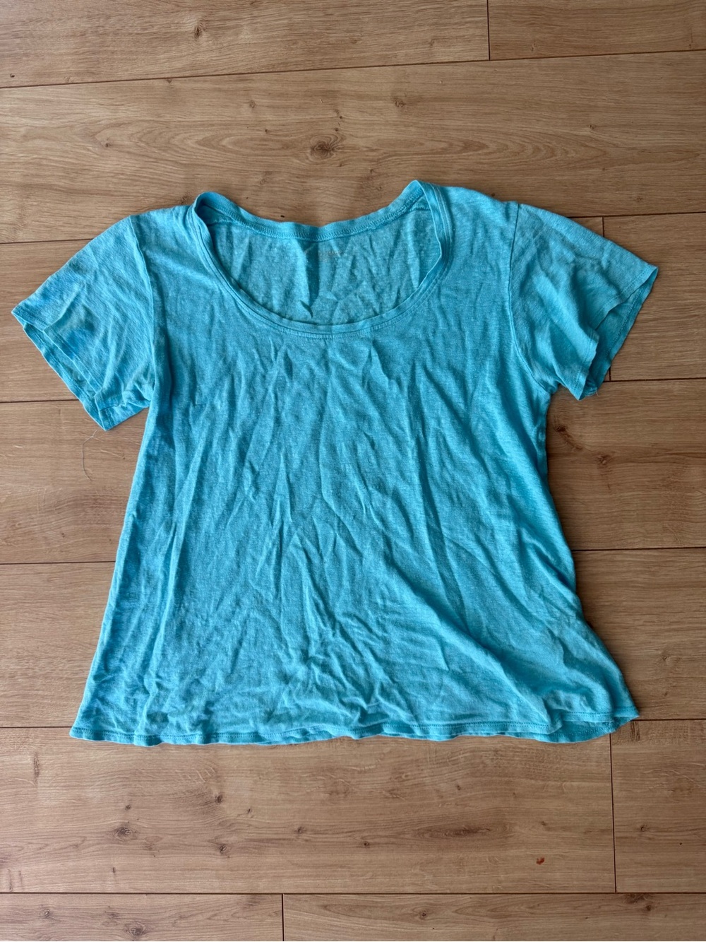 Eileen Fisher Blue 100% Linen Scoop Neck Short Sleeve Relaxed A Line Tee Top